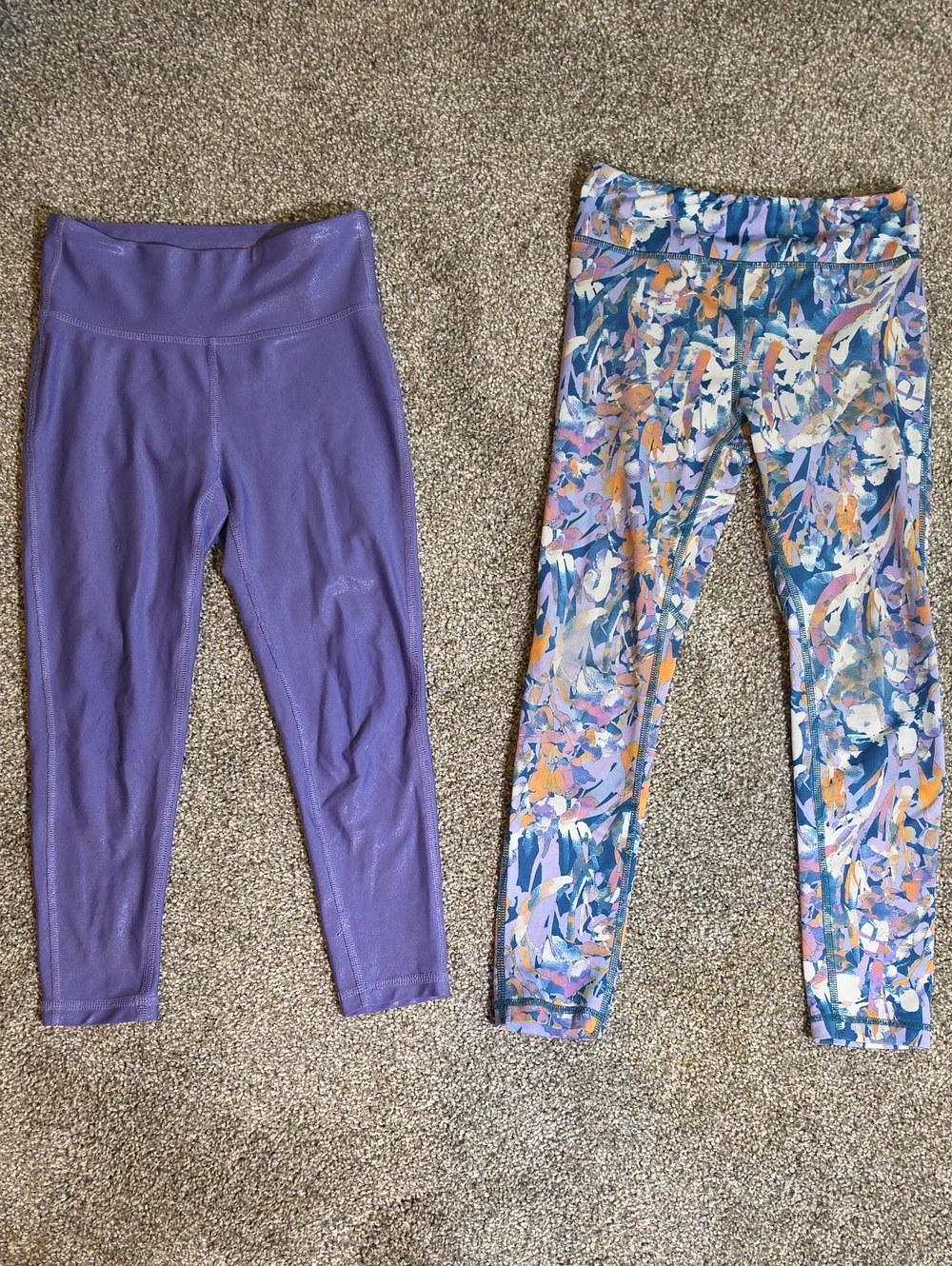 tek gear Girls Purple Solid and Floral Print Active Leggings Set